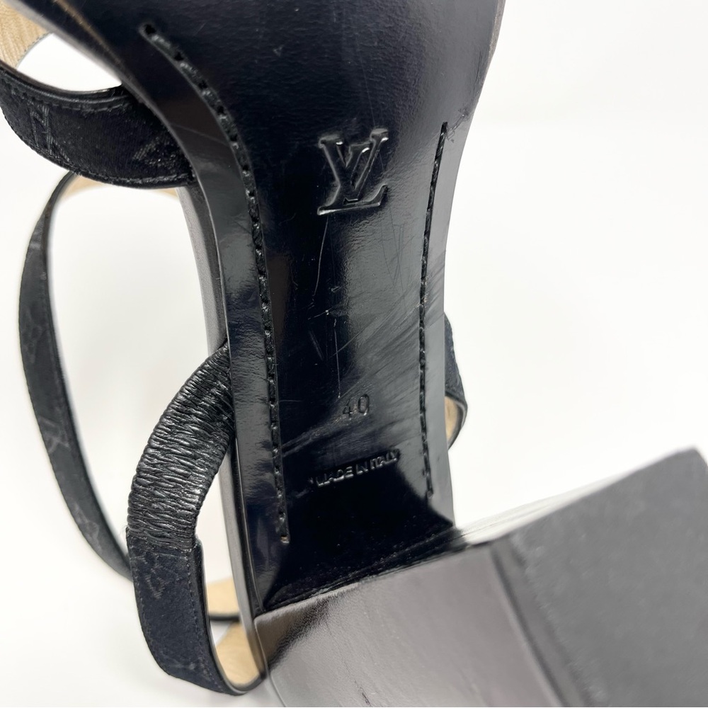 Louis Vuitton Mini Lin Logo Monogram Black Sandals High Heels Shoes Womens 40 10 - Picture 10 of 12
